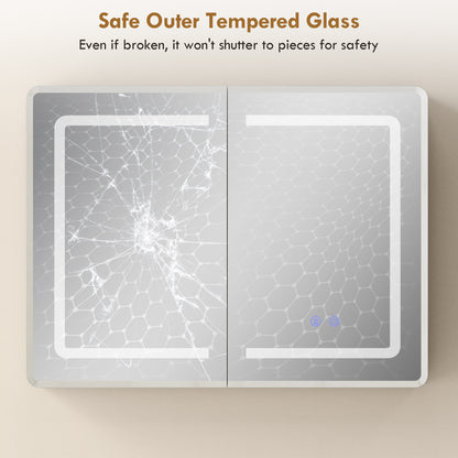 60 x 80 cm LED Bathroom Mirror Cabinet with Double-Sided Mirrors