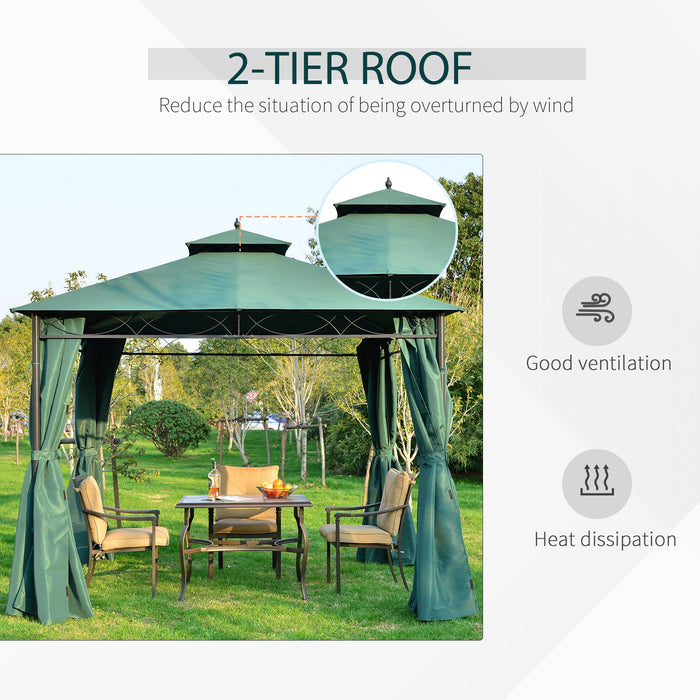 3(m) x 3(m) Metal Garden Gazebo Marquee Party Tent Patio Canopy Pavilion + Sidewalls - Green