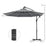 3(m) LED Patio Banana Umbrella Cantilever Parasol w/ Crank, Grey