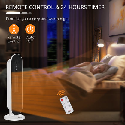 Ceramic Space Heater Tower Heater with 45-degree Oscillation, White