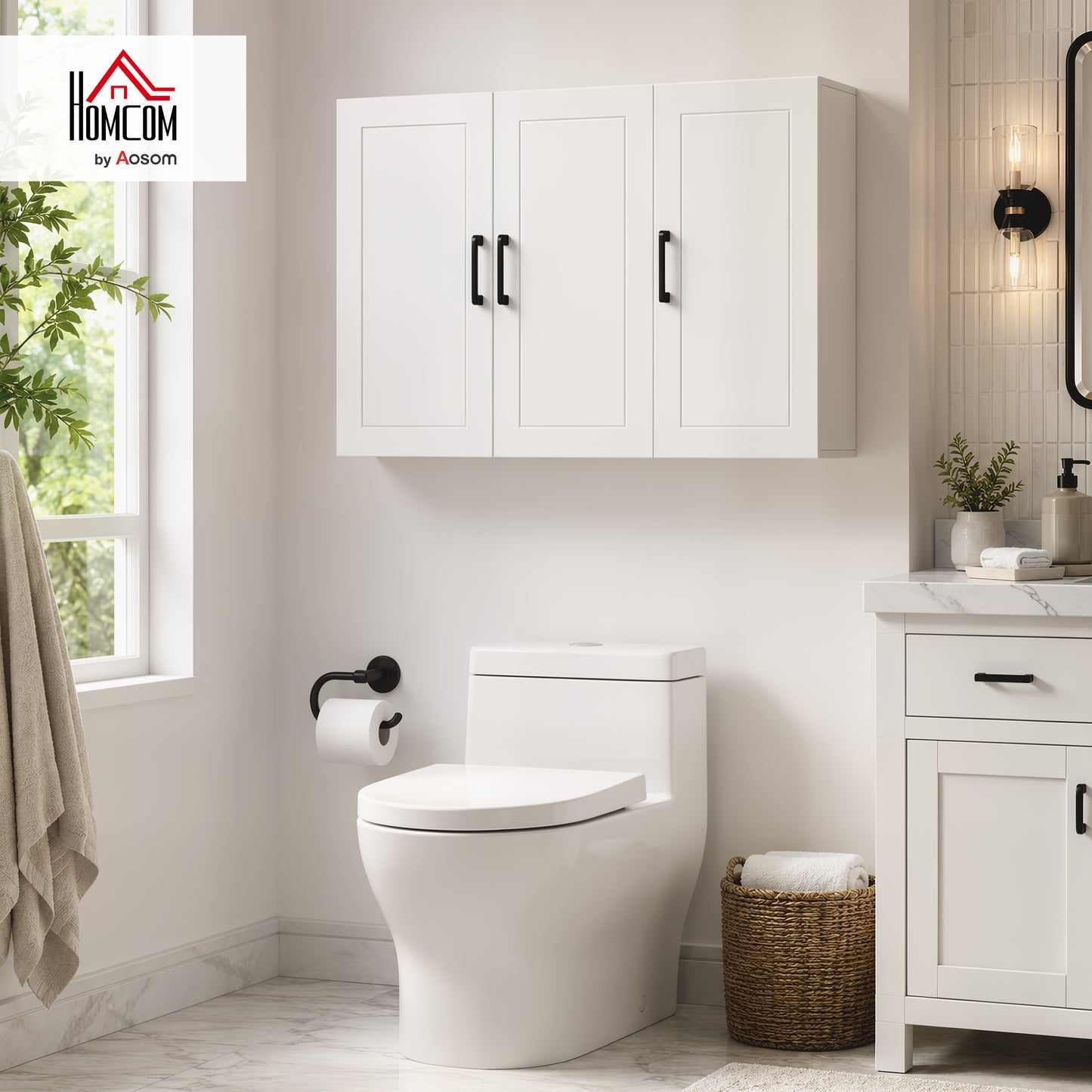Wall Mounted Bathroom Cabinet with Adjustable Shelves, White