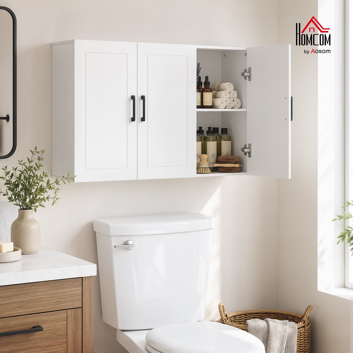 Wall Mounted Bathroom Cabinet with Adjustable Shelves, White