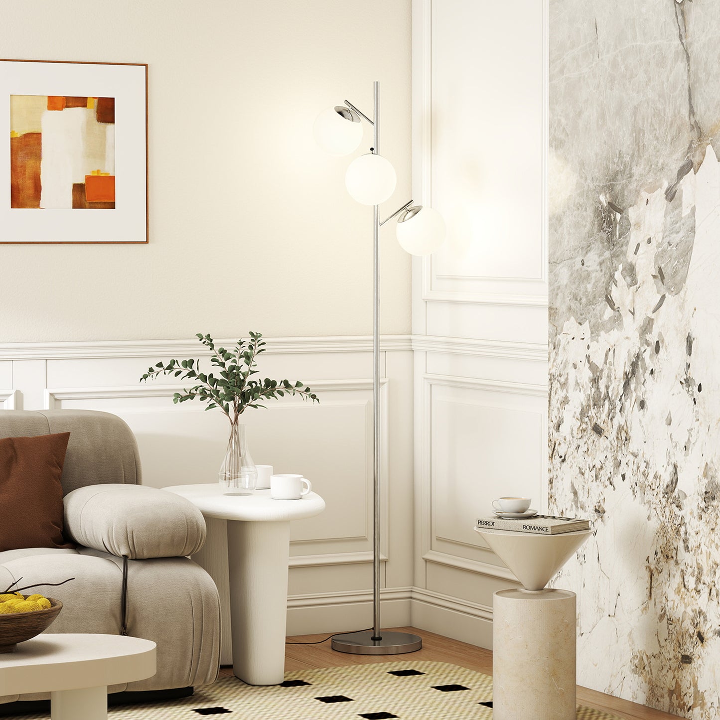 Modern Tree Floor Lamp with 3 Light, for Living Room Bedroom, Silver