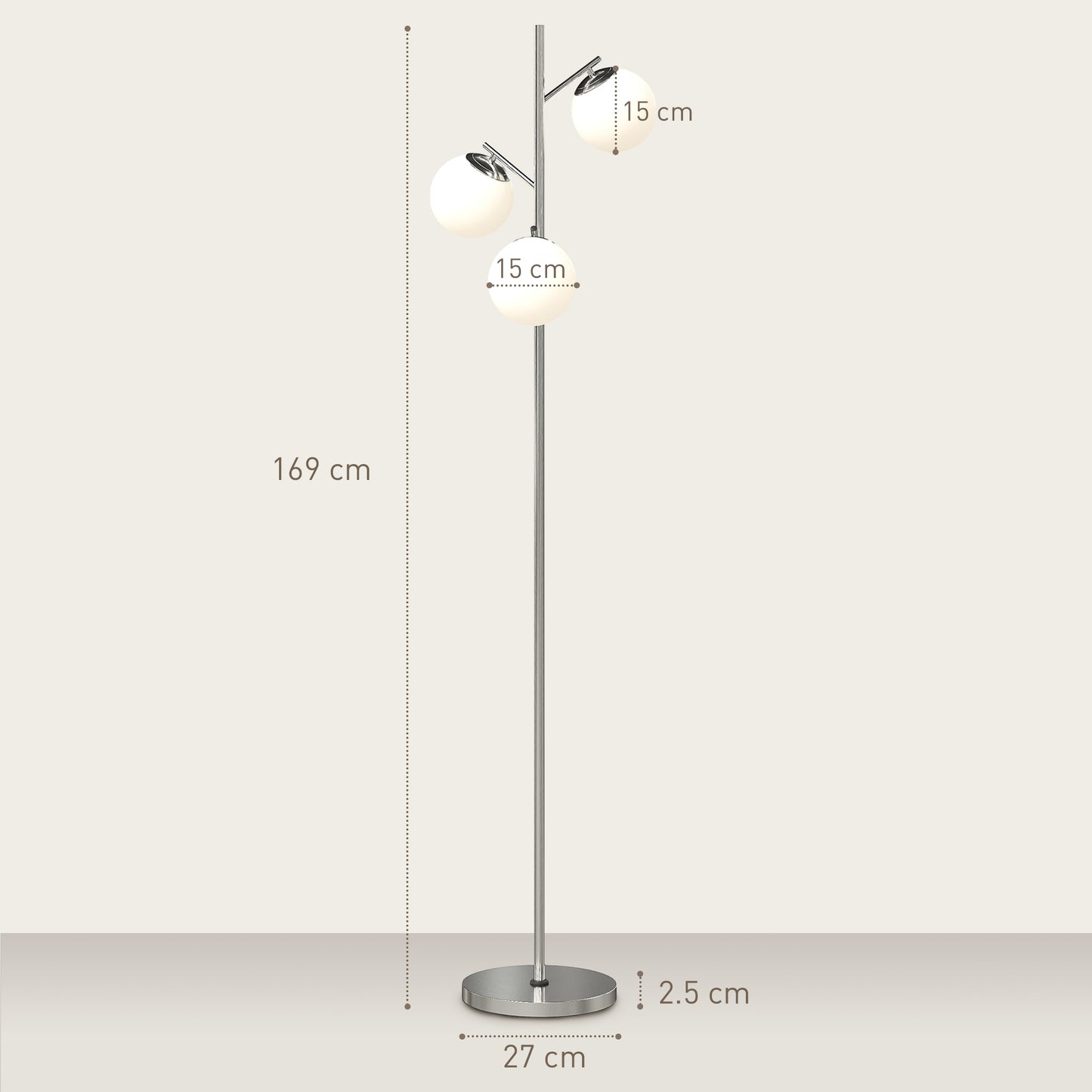 Modern Tree Floor Lamp with 3 Light, for Living Room Bedroom, Silver