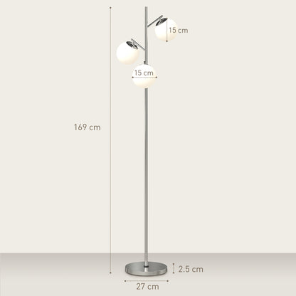 Modern Tree Floor Lamp with 3 Light, for Living Room Bedroom, Silver