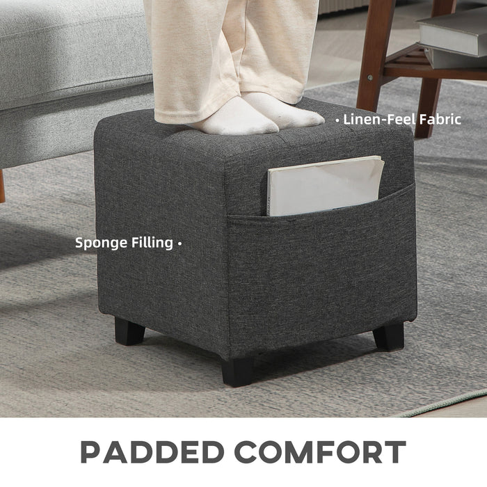 Small Footstool Square Ottoman with Padded Seat for Living Room Grey