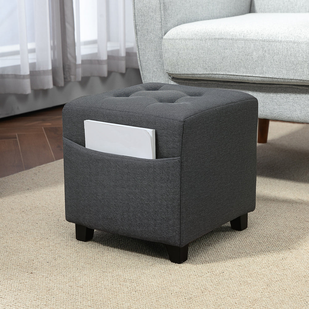 Small Footstool Square Ottoman with Padded Seat for Living Room Grey