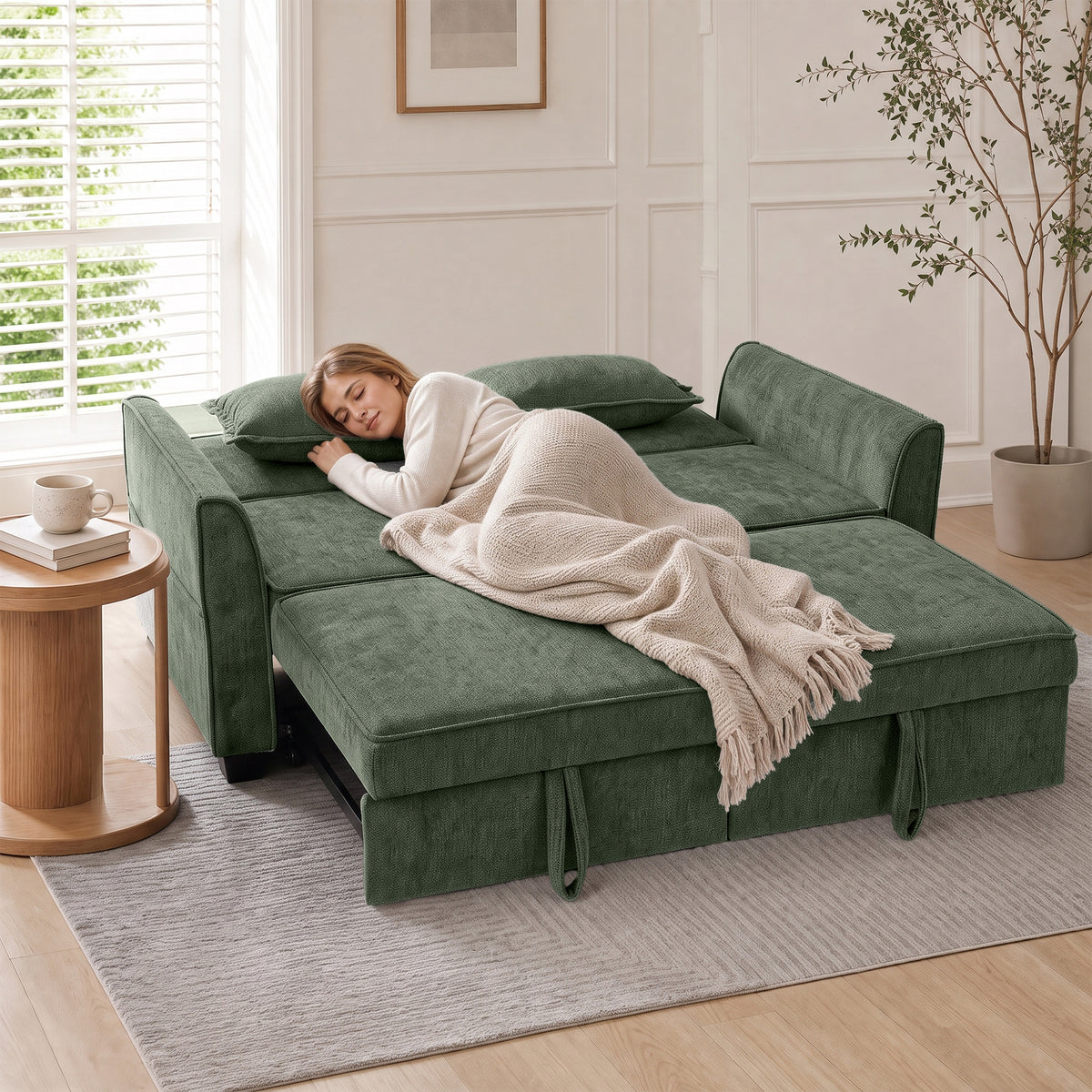 Sofa Bed, 4-in-1 Convertible Pull Out Sleeper Sofa, Dark Green