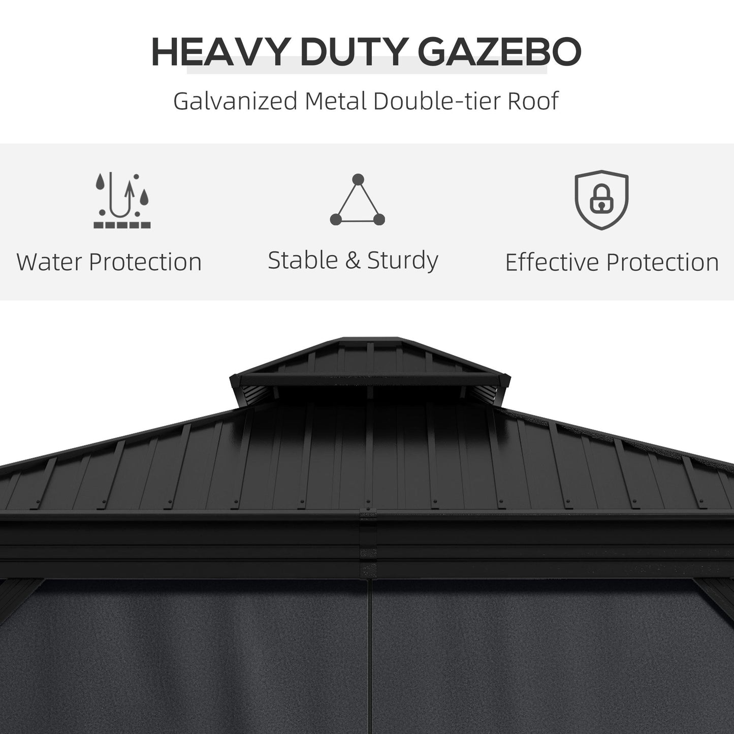 3 x 3.7m Outdoor Hardtop Gazebo Canopy Aluminum Frame with 2-Tier Roof & Mesh Netting Sidewalls for Patio, Grey