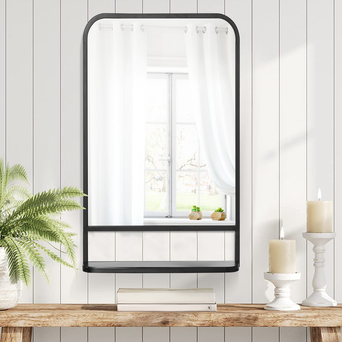 Square Wall Mirror with Storage Shelf, 86 x 53 cm Modern Mirrors for Bedroom, Living Room, Black