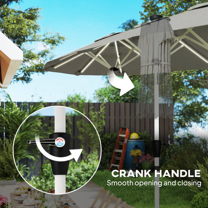 3 m Double-Sided Garden Parasol with Solar Lights, Grey