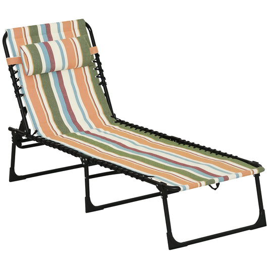 Folding Beach Chair Chaise Lounge 4 Adjustable Positions, Multicolored
