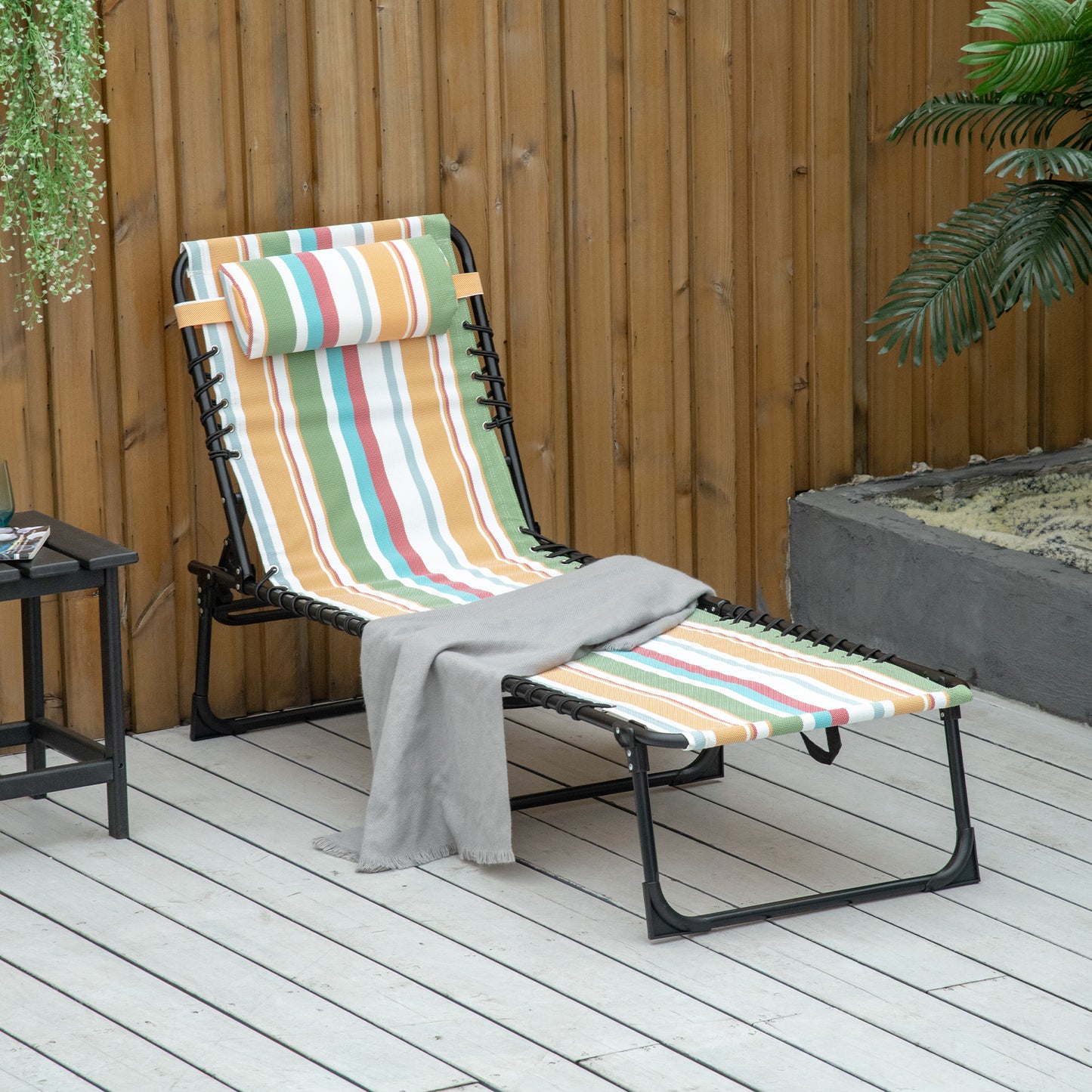 Folding Beach Chair Chaise Lounge 4 Adjustable Positions, Multicolored