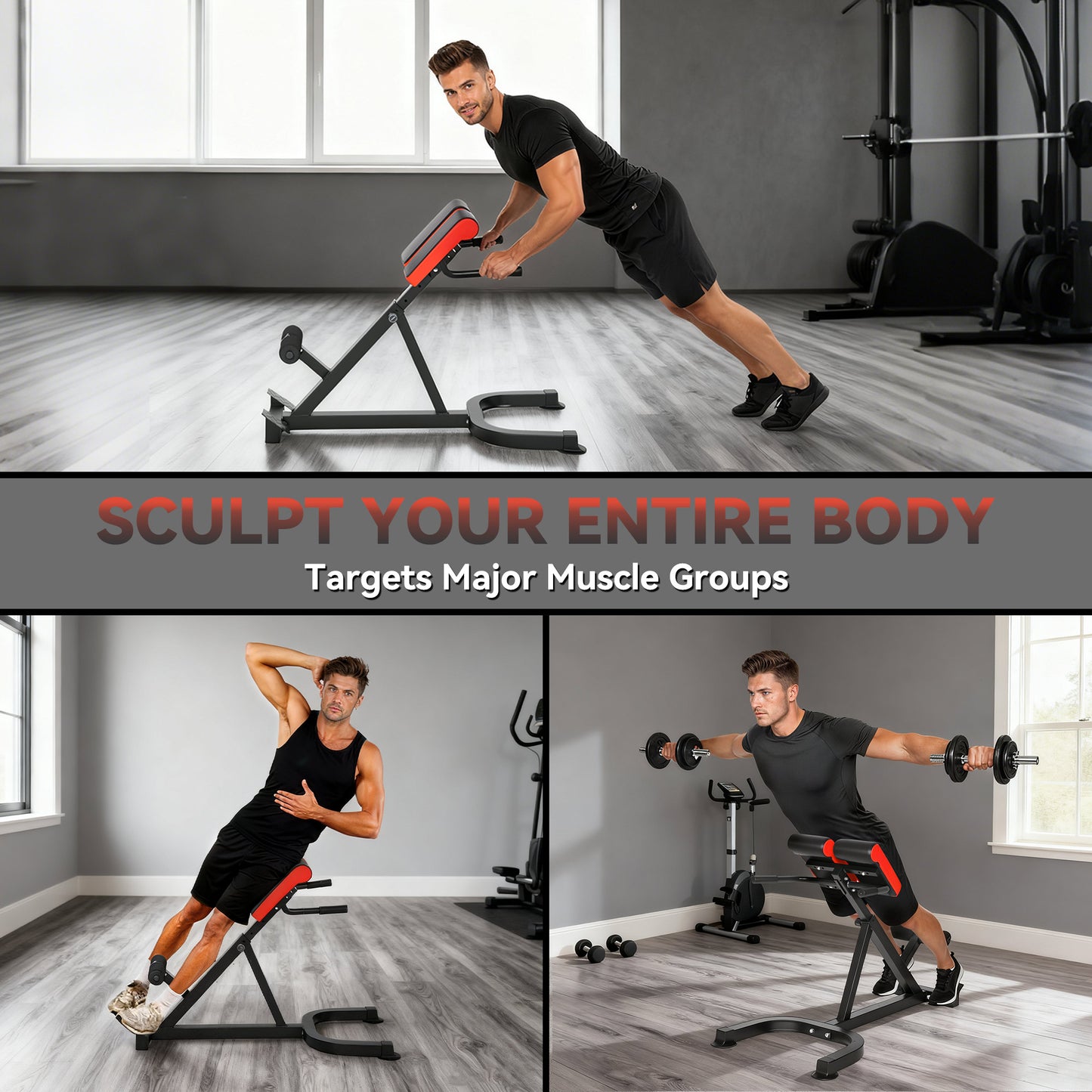 SPORTOW 45-Degree Hyperextension Roman Chair, 5-Level Adjustable Height Back Extension Bench for Glute, Hamstring & Ab Workouts, Multi-Function Heavy-Duty Home Gym Equipment