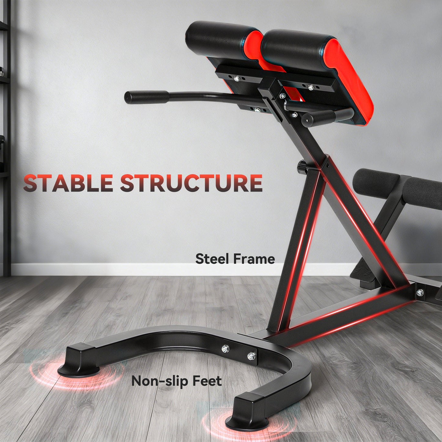 SPORTOW 45-Degree Hyperextension Roman Chair, 5-Level Adjustable Height Back Extension Bench for Glute, Hamstring & Ab Workouts, Multi-Function Heavy-Duty Home Gym Equipment
