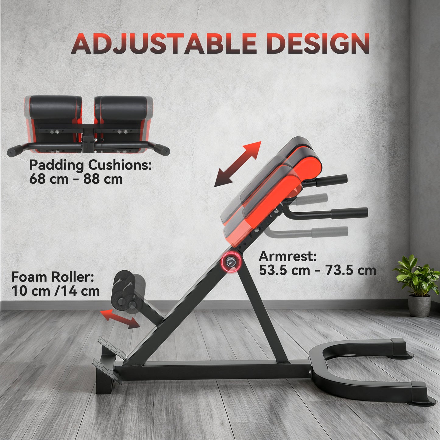 SPORTOW 45-Degree Hyperextension Roman Chair, 5-Level Adjustable Height Back Extension Bench for Glute, Hamstring & Ab Workouts, Multi-Function Heavy-Duty Home Gym Equipment