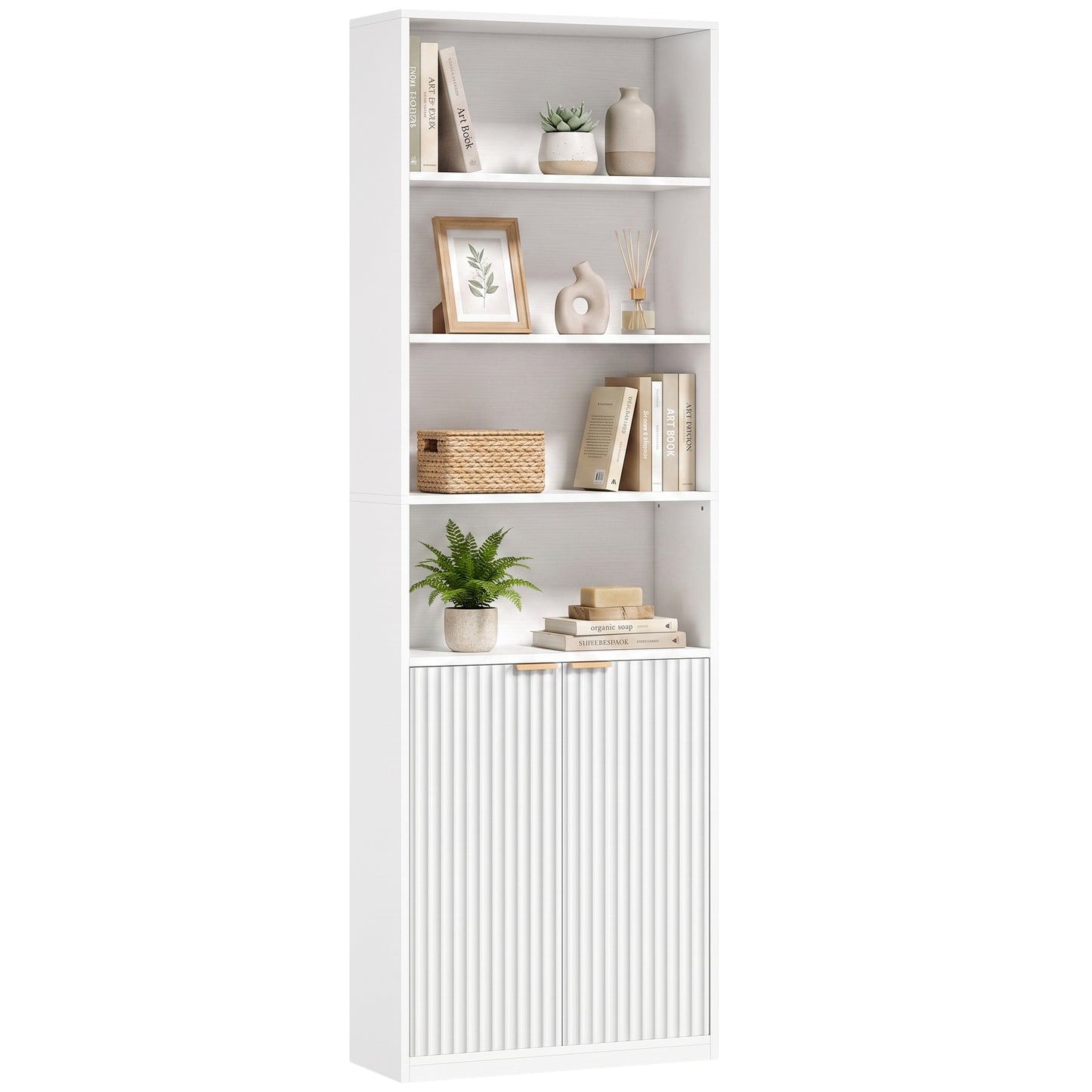Bookcase with Adjustable Shelf 6-Tier Tall Bookshelf, White