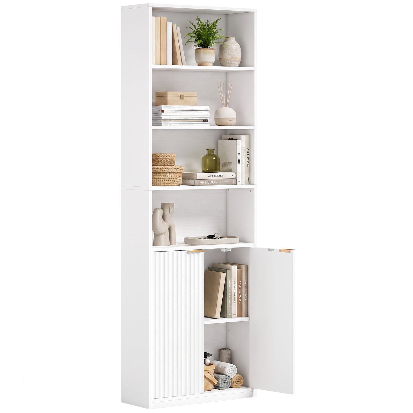 Bookcase with Adjustable Shelf 6-Tier Tall Bookshelf, White