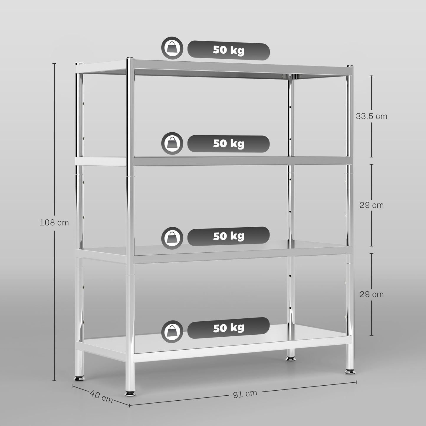 4-Tier Stainless Steel Bakers Rack, Microwave Stand for Small Spaces