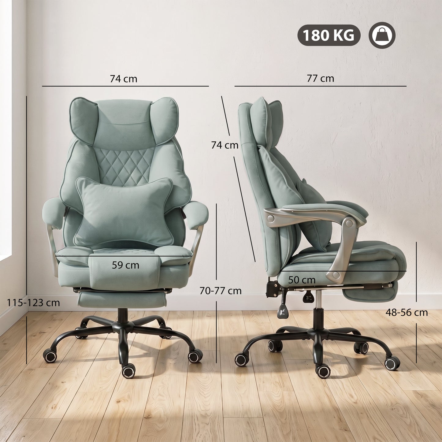 Big and Tall Office Chair with Lumbar Support, Light Blue