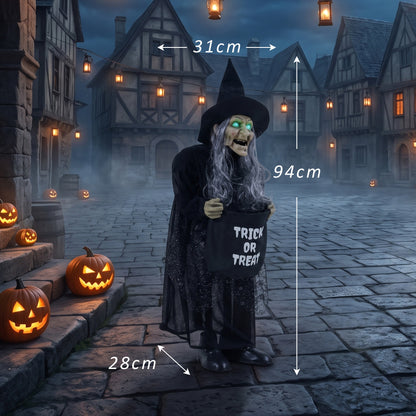 37" Animated Witch Halloween Decoration with Light Up Eyes for Party