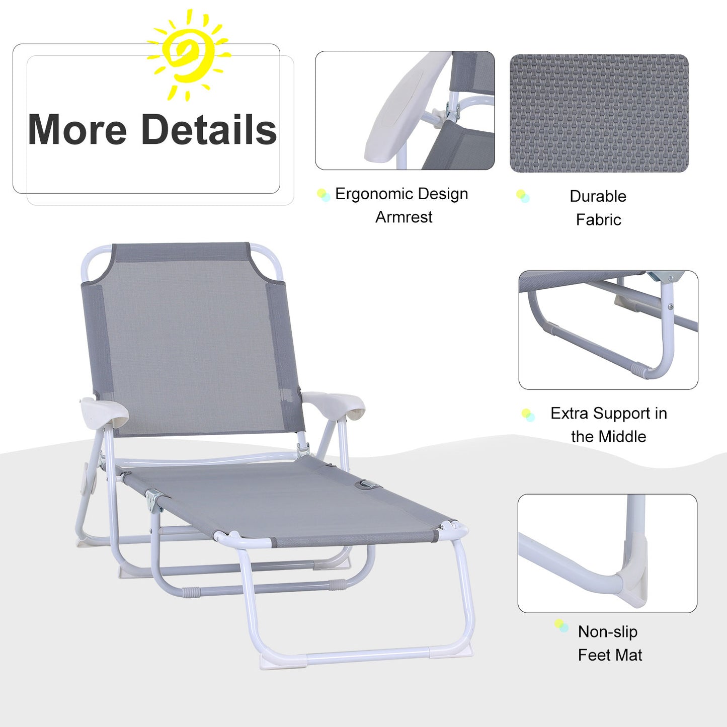 Folding Sun Lounger Garden Reclining Lounge Chair 4Level Backrest