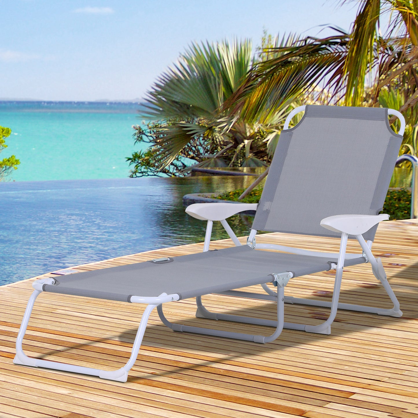 Folding Sun Lounger Garden Reclining Lounge Chair 4Level Backrest
