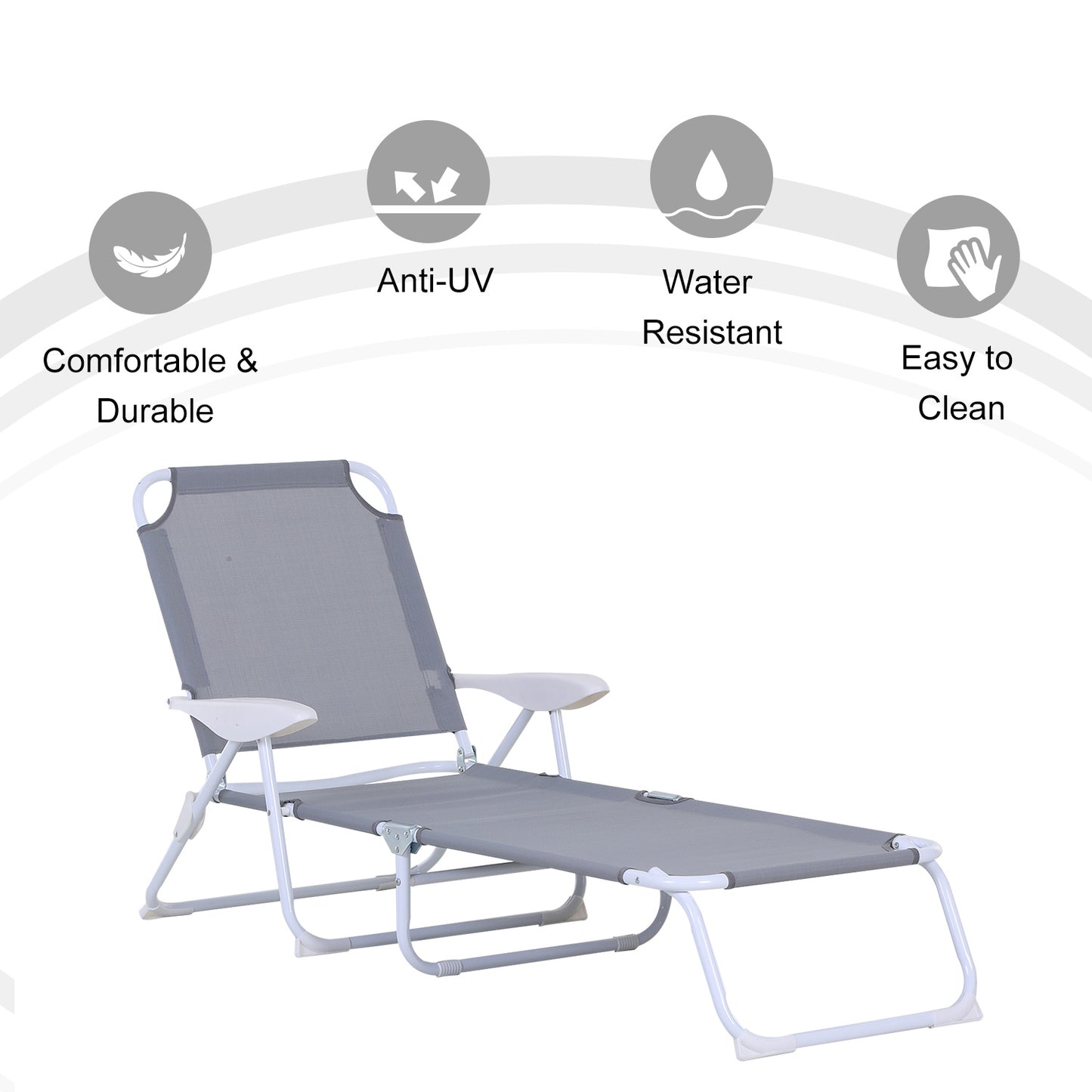 Folding Sun Lounger Garden Reclining Lounge Chair 4Level Backrest