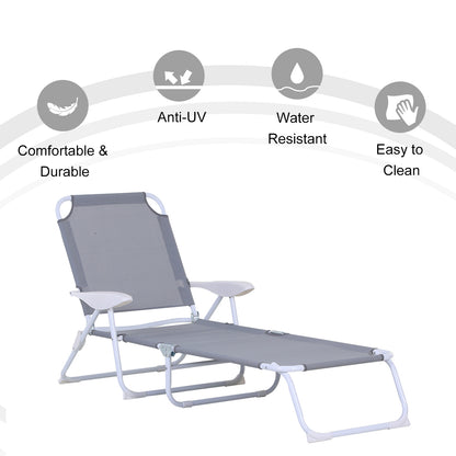 Folding Sun Lounger Garden Reclining Lounge Chair 4Level Backrest