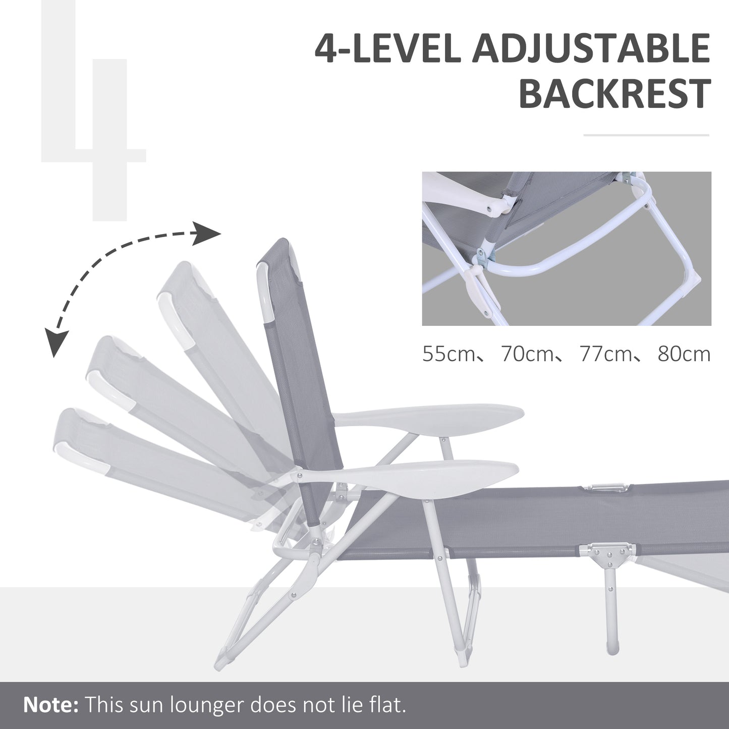 Folding Sun Lounger Garden Reclining Lounge Chair 4Level Backrest