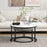 2 Pcs Stacking Coffee Table Set Steel Frame Marble-Effect Top Foot Pads