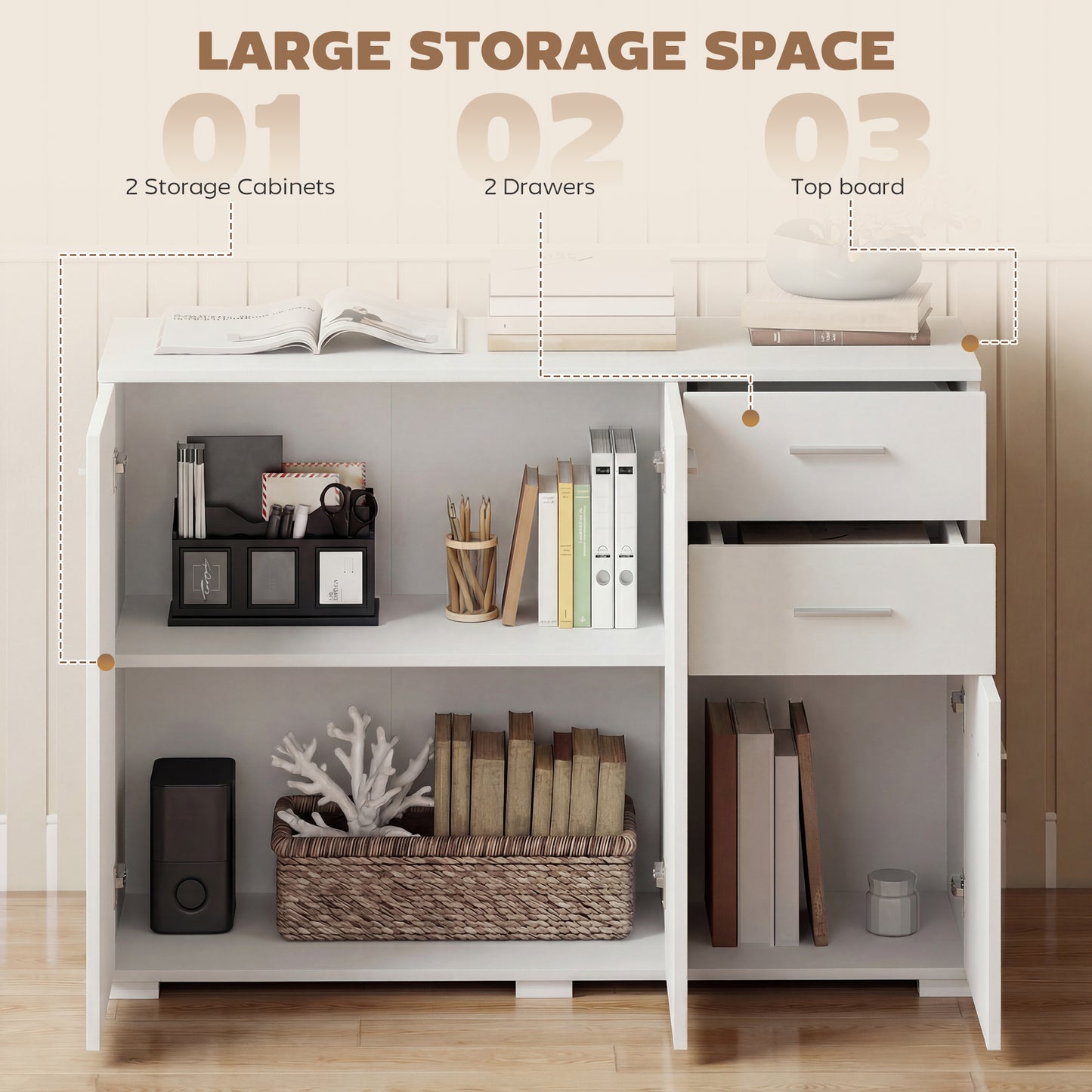 Modern Sideboard Kitchen Storage Cabinet, White