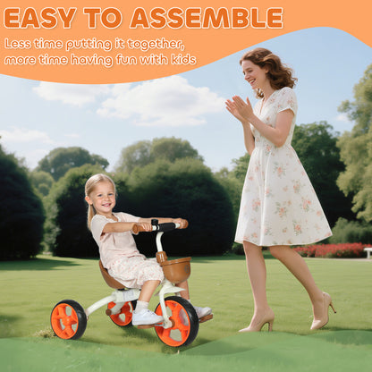 Kids Trike for Ages 2-5 Years, Toddler Tricycle with Front Basket and EVA Wheels, Indoor & Outdoor Use, for Boys and Girls, Orange