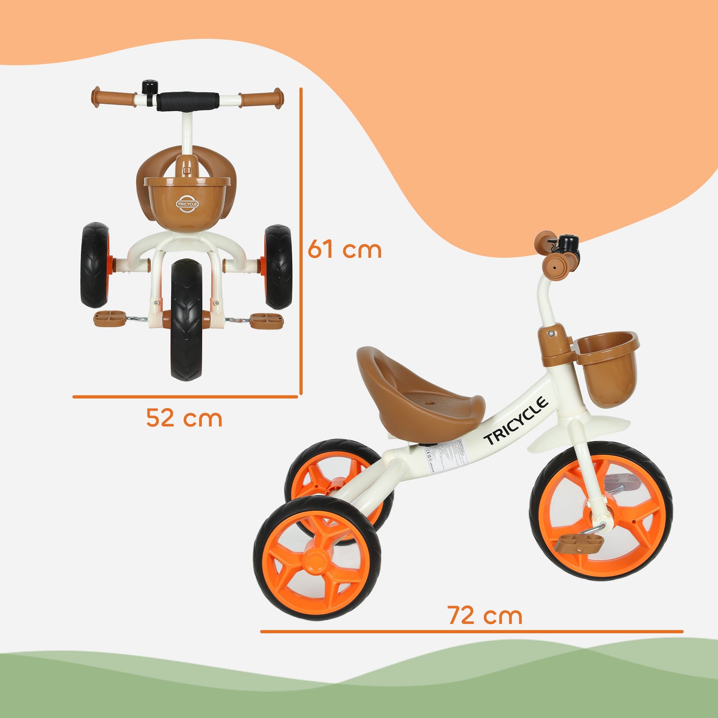 Kids Trike for Ages 2-5 Years, Toddler Tricycle with Front Basket and EVA Wheels, Indoor & Outdoor Use, for Boys and Girls, Orange