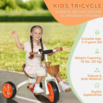 Kids Trike for Ages 2-5 Years, Toddler Tricycle with Front Basket and EVA Wheels, Indoor & Outdoor Use, for Boys and Girls, Orange