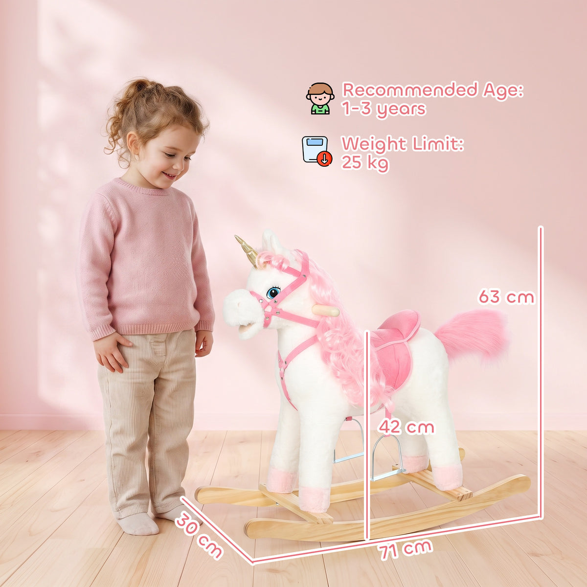 Plush Rocking Unicorn with Sounds and Moving Mouth and Tail - White