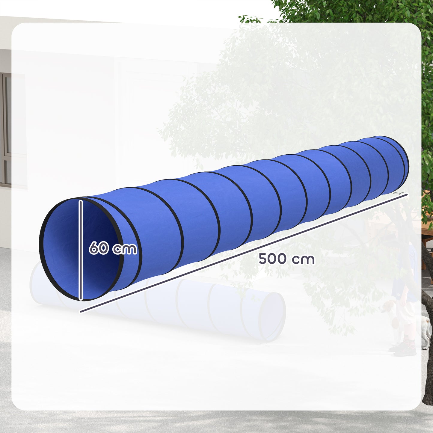 Dog Tunnel 500cm , Foldable Play Tunnel with 6 Ground Pegs and Bag