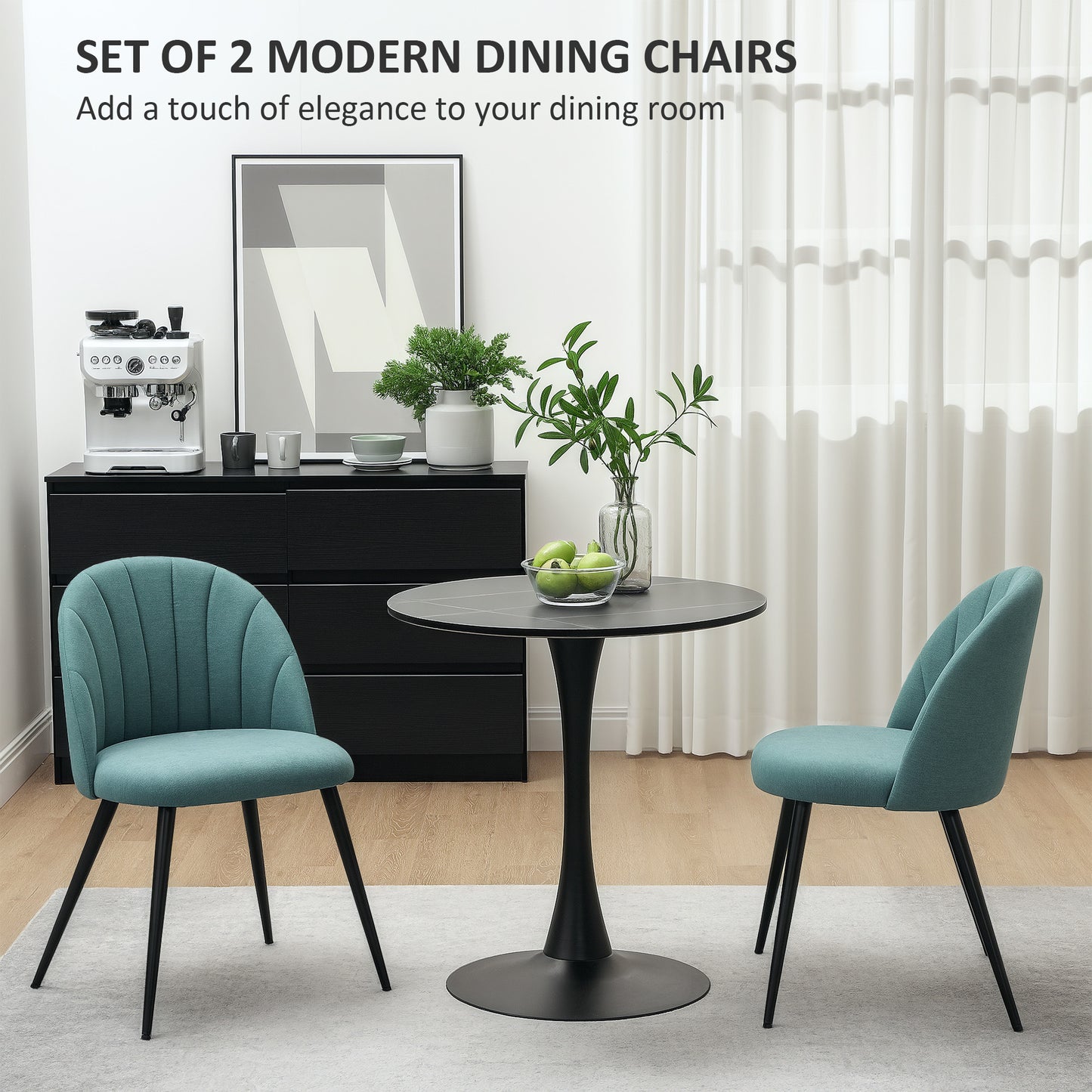 Set of 2 Dining Chairs with Shell Backrest and Padded Seat Green