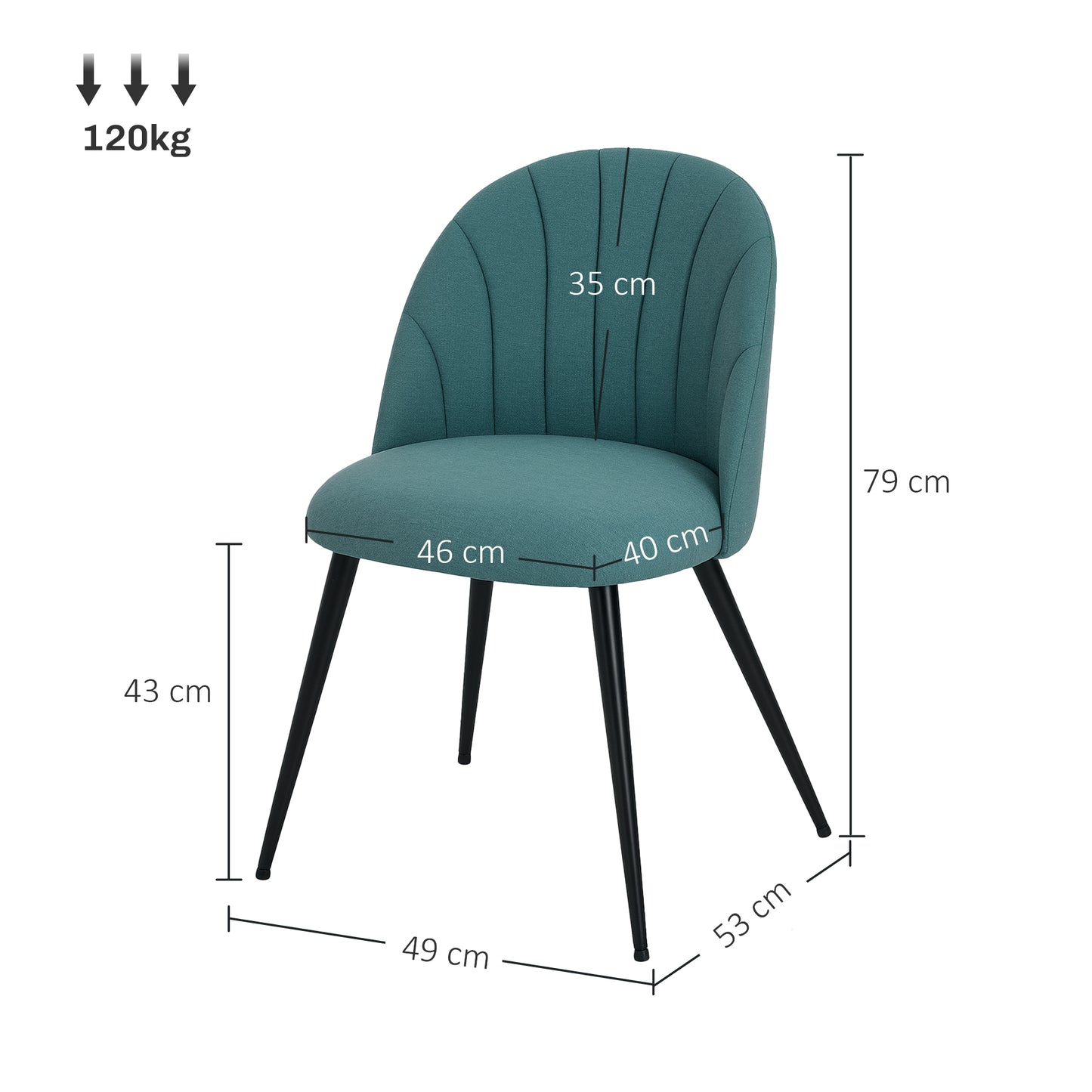 Set of 2 Dining Chairs with Shell Backrest and Padded Seat Green