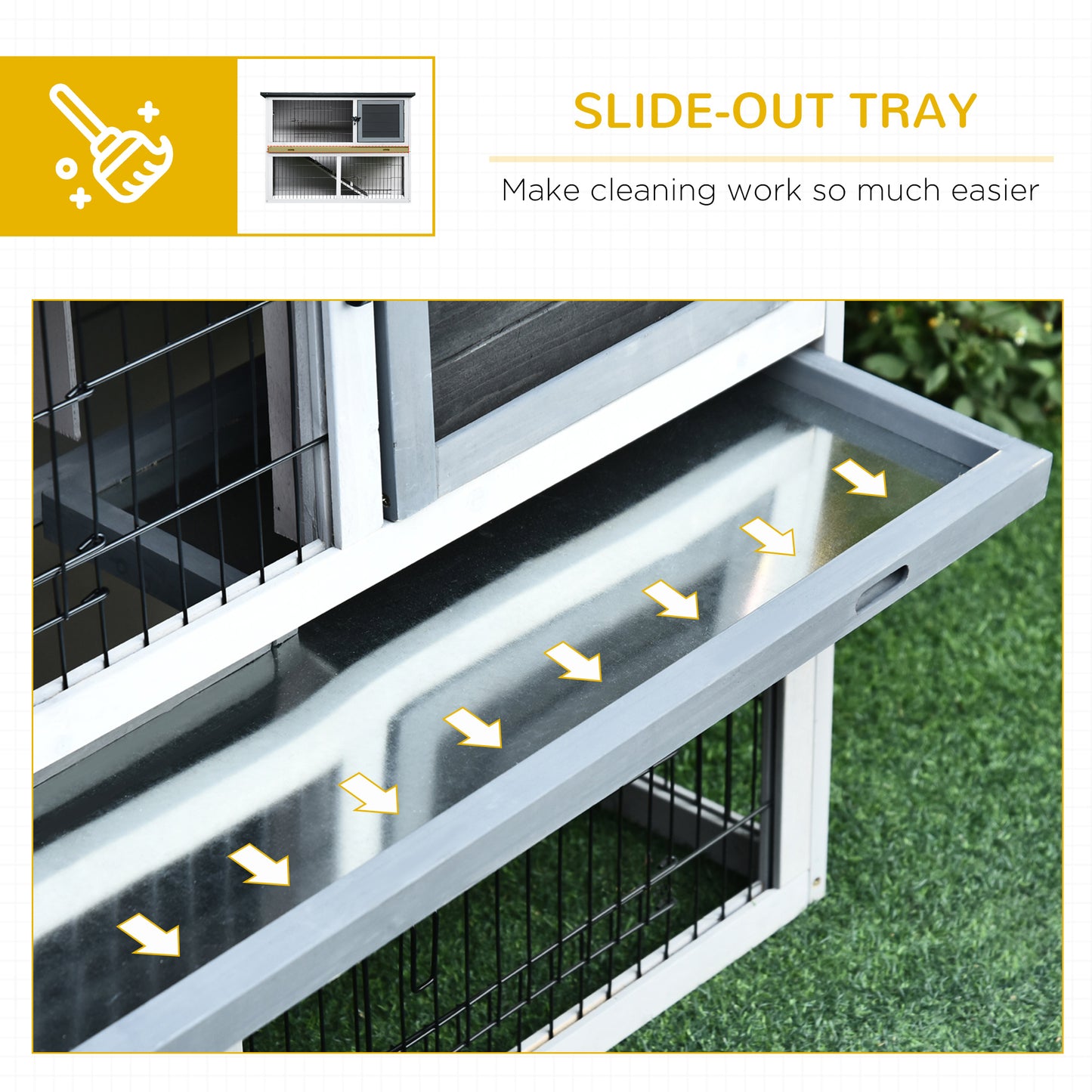 Rabbit Hutch w/ Removable Tray Openable Top for Indoors & Outdoors Grey