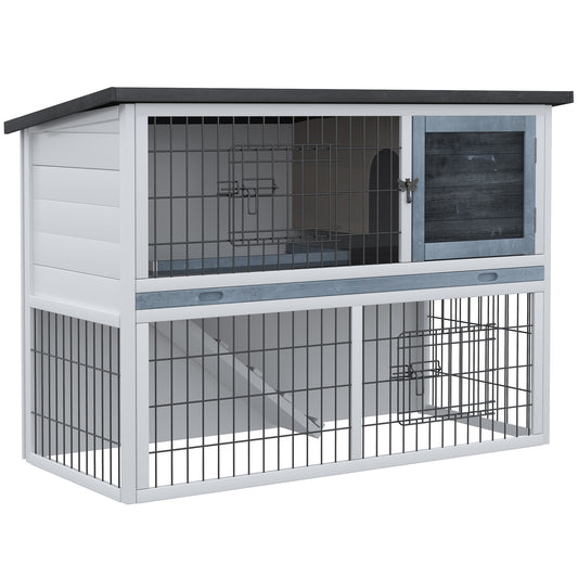Rabbit Hutch w/ Removable Tray Openable Top for Indoors & Outdoors Grey