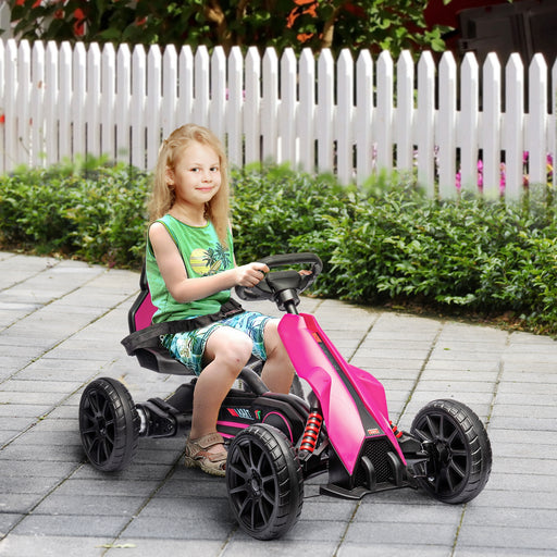 12V Electric Go Kart for Kids, Ride-On Racing Go Kart w/ Forward Reversing, Rechargeable Battery, 2 Speeds, for Kids Aged 3-8, Pink