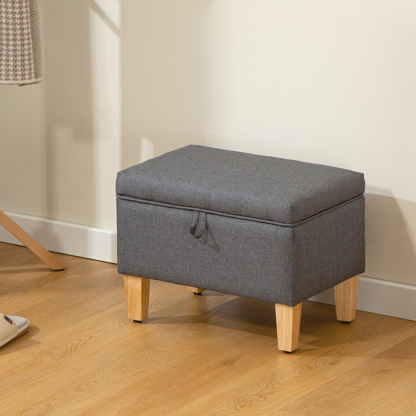 Linen Storage Ottoman Storage Box with Rubberwood Legs, Charcoal Grey
