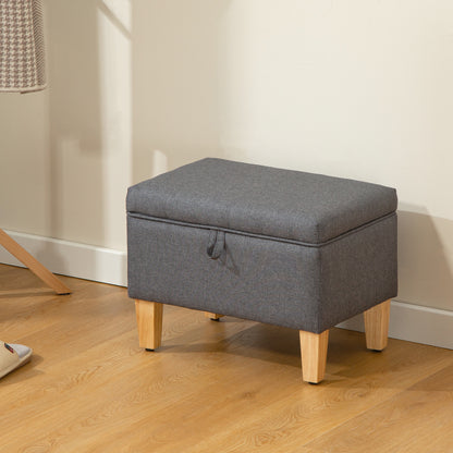 Linen Storage Ottoman Storage Box with Rubberwood Legs, Charcoal Grey