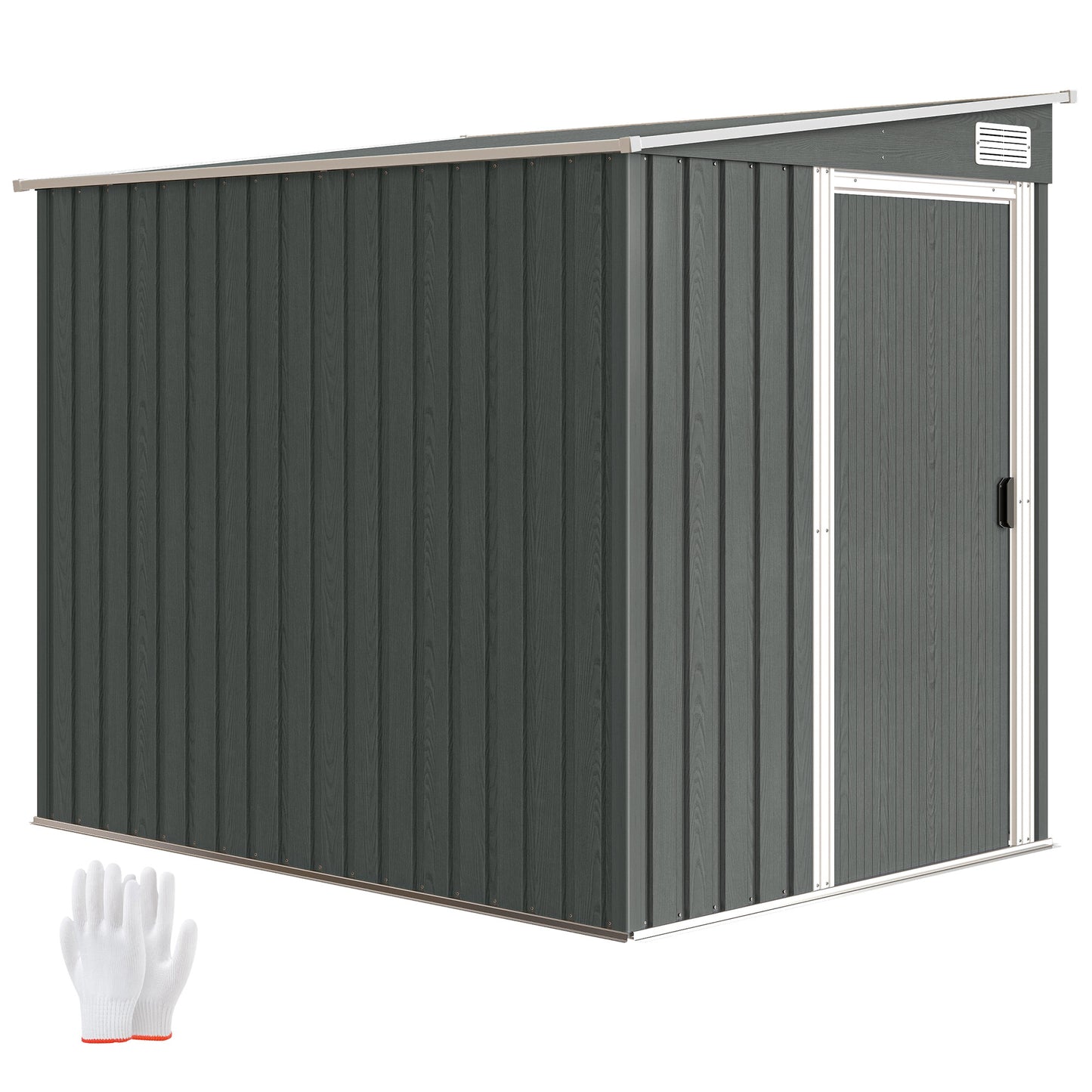 7 x 5FT Garden Shed w/ Foundation Lean to Metal Tool Shed Grey