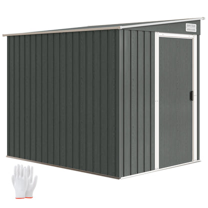 7 x 5FT Garden Shed w/ Foundation Lean to Metal Tool Shed Grey