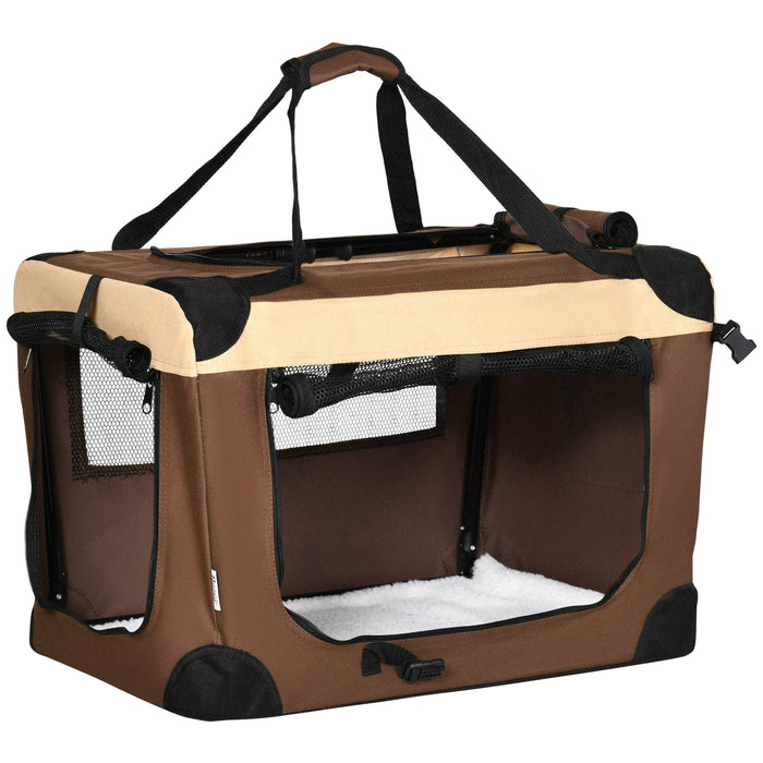 60cm Pet Carrier, Foldable Dog Bag, Portable Cat Carrier, Pet Travel Bag with Cushion for Miniature Dogs, Brown