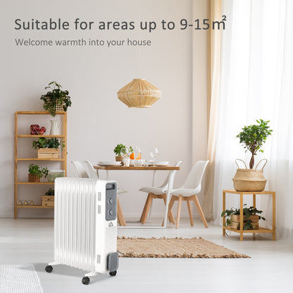Oil Filled Radiator Portable Heater W/ 11 Fin, 3 Heat Settings, White