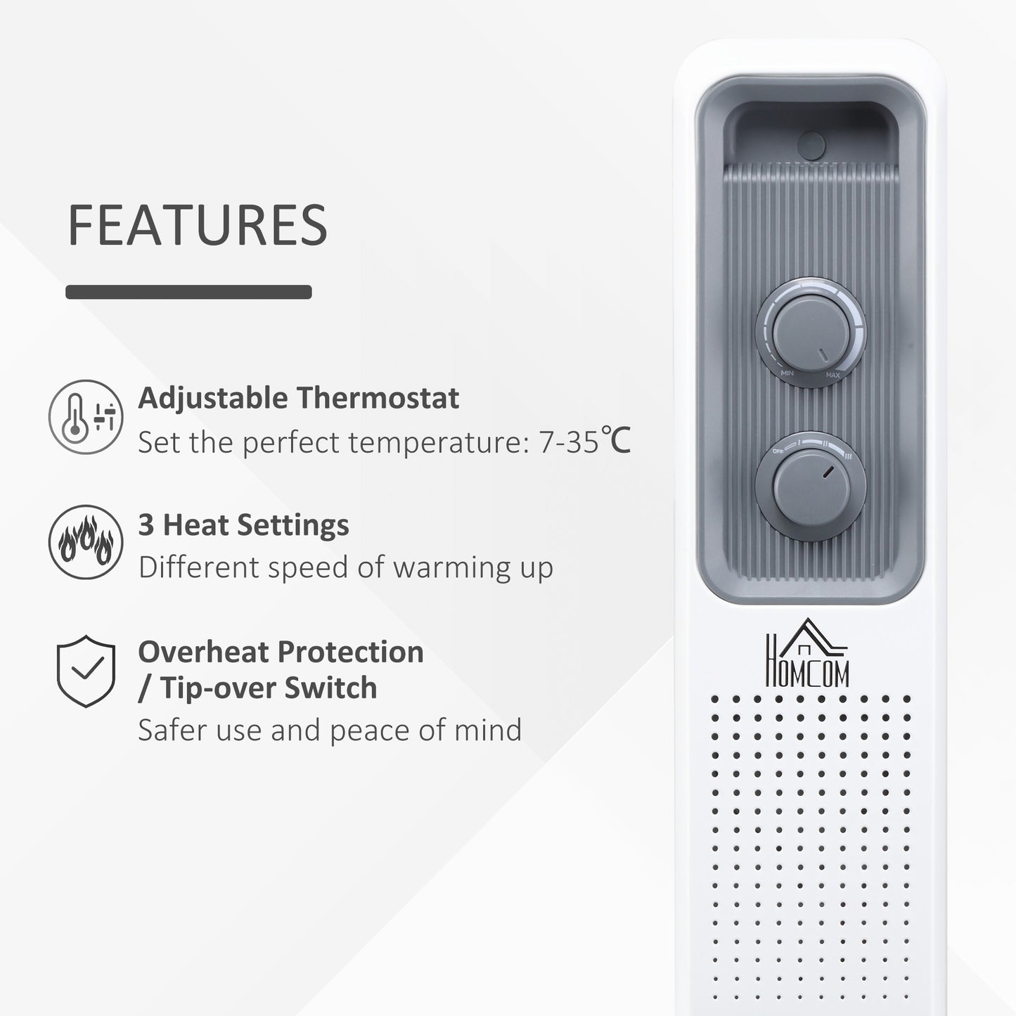 Oil Filled Radiator Portable Heater W/ 11 Fin, 3 Heat Settings, White