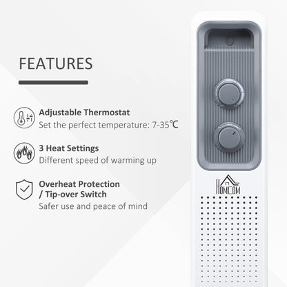 Oil Filled Radiator Portable Heater W/ 11 Fin, 3 Heat Settings, White
